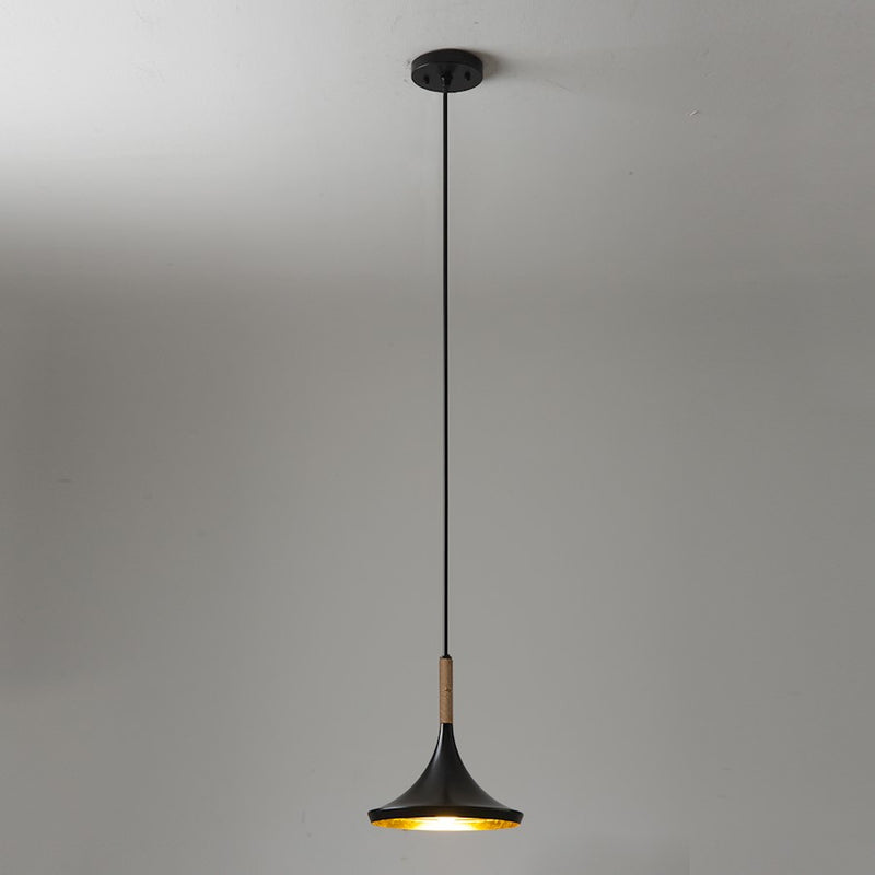 Nova California Lodi 10in 1-Light Pendant | Mid-Century Matte Black and Walnut with Hammered Gold Steel | Kitchen Island & Dining | Model 3210500MB