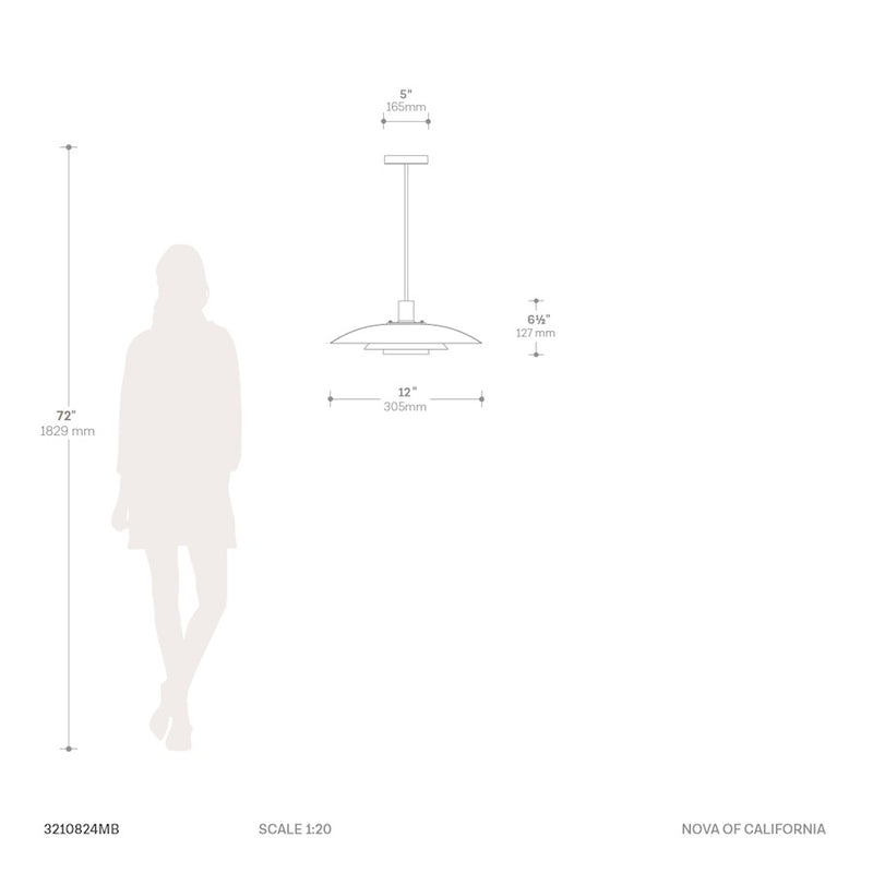 Nova California Rancho Mirage 19in 1-Light Pendant | Mid-Century Modern Matte Black and Weathered Brass Steel | Kitchen Island & | Model 3210824MB