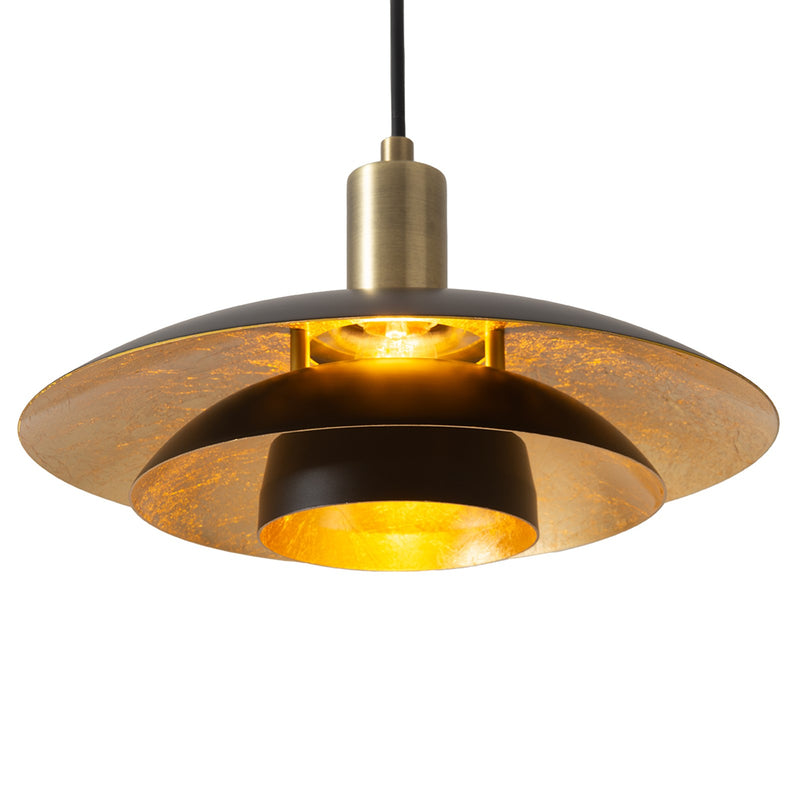 Nova California Rancho Mirage 15in 1-Light Pendant | Mid-Century Modern Weathered Brass and Matte Black Steel with Gold-Leaf Shade | Model 3210824WB