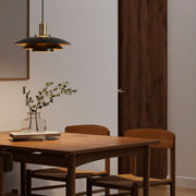 Nova California Rancho Mirage 15in 1-Light Pendant | Mid-Century Modern Weathered Brass and Matte Black Steel with Gold-Leaf Shade | Model 3210824WB