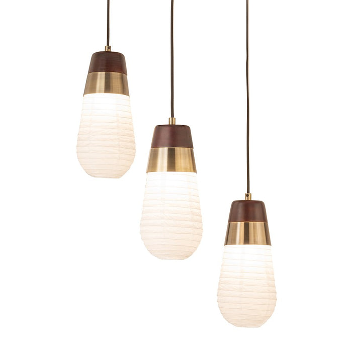 Nova California Sunset 3Lt 27" Pendant Lamp, Brass/Walnut/White