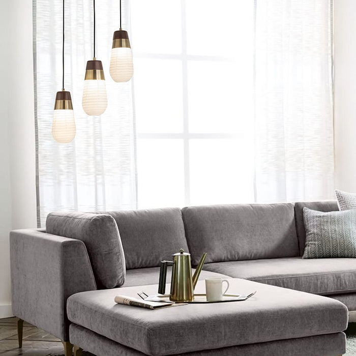 Nova California Sunset 3Lt 27" Pendant Lamp, Brass/Walnut/White