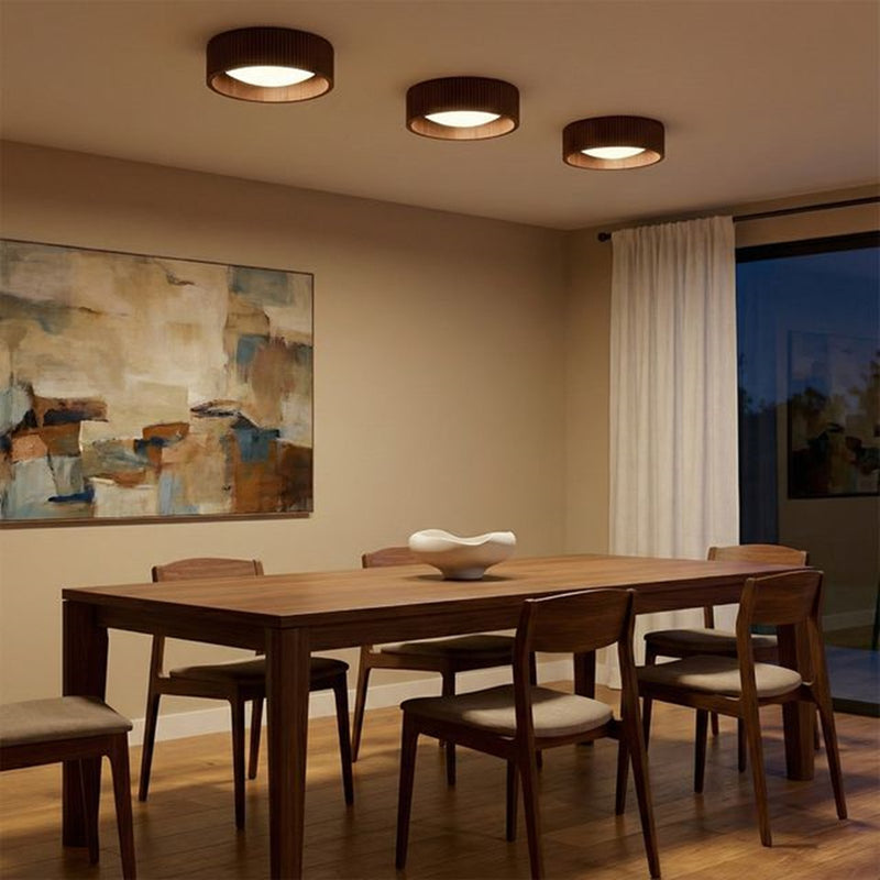 Nova California Tambo 14in Flush Mount Ceiling Light | Mid-Century Weathered Brass and Walnut | Living Room & Hallway Ambient Light | Model 3610833W