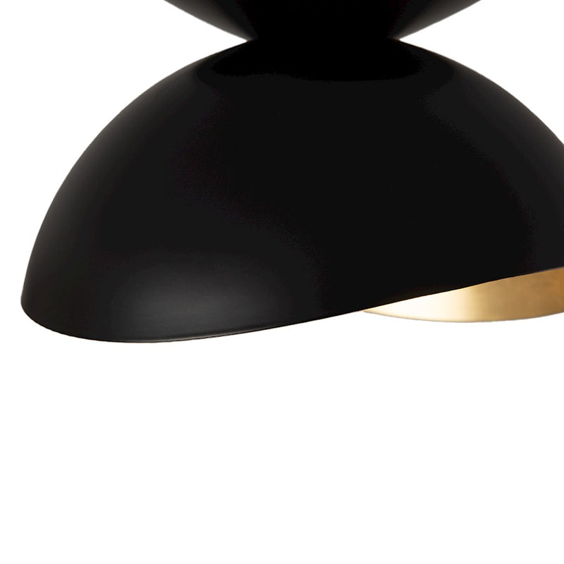 Nova California Luna Bella 10in 1-Light Flush Mount | Mid-Century Matte Black Steel with Gold Leaf Shade | Bedroom & Hallway | 7 in | Model 3611028MB