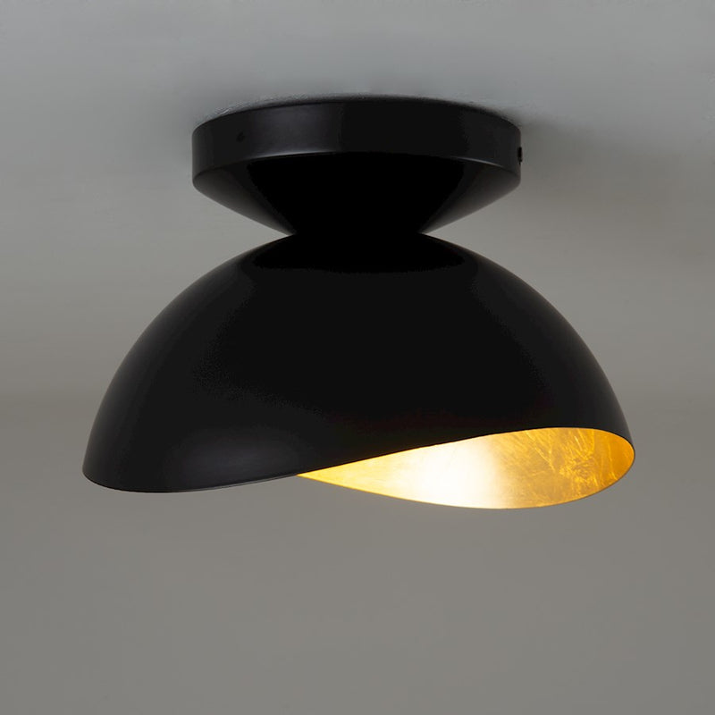 Nova California Luna Bella 10in 1-Light Flush Mount | Mid-Century Matte Black Steel with Gold Leaf Shade | Bedroom & Hallway | 7 in | Model 3611028MB