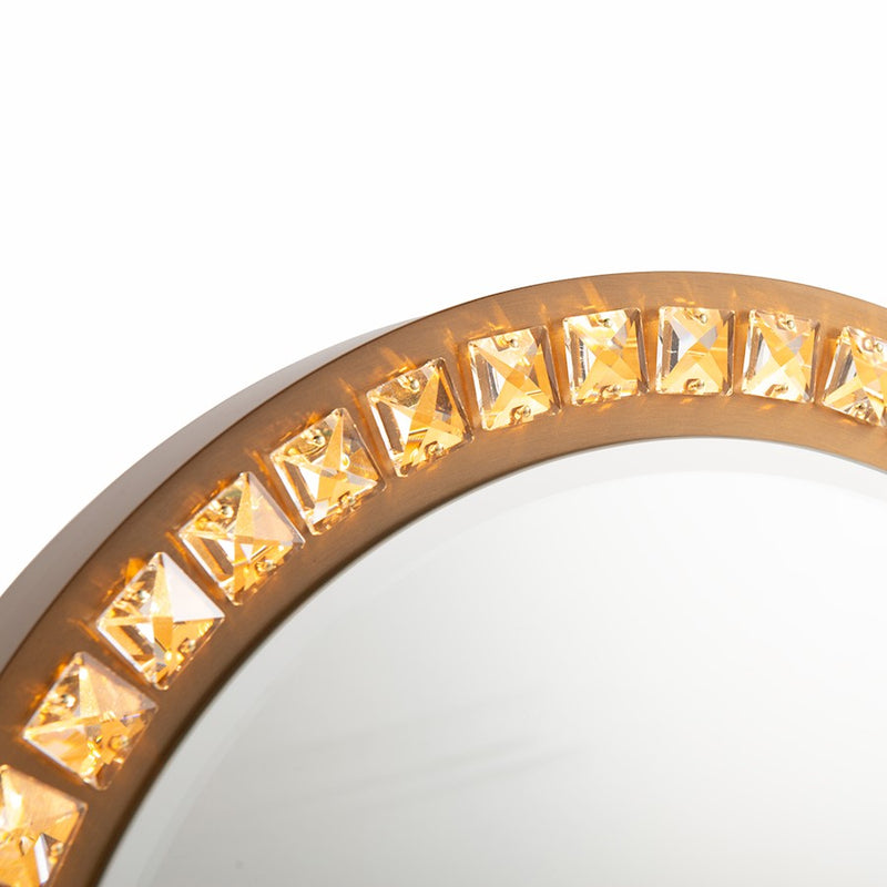 Nova California Marilyn 20in Round Table Top Vanity Mirror | Glam Weathered Brass Steel & Crystal Frame | Bedroom & Bathroom Vanity | Model 4111270BB