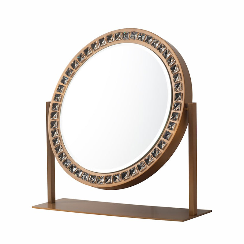 Nova California Marilyn 20in Round Table Top Vanity Mirror | Glam Weathered Brass Steel & Crystal Frame | Bedroom & Bathroom Vanity | Model 4111270BB
