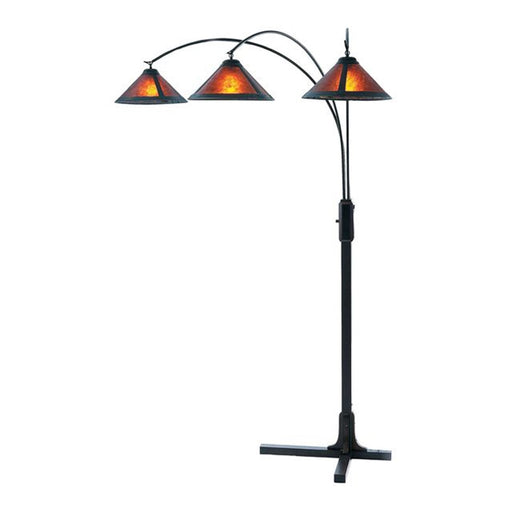Nova California Mica 86in 3-Light Arc Floor Lamp | Arts & Crafts Amber Mica and Wood | Living Room & Den | 38 x 53 x 86 in | Model 4212BZ