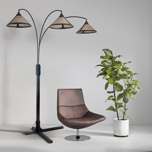 Nova California Mica 3Lt 86" Arc Floor Lamp, Charcoal Gray/Silver