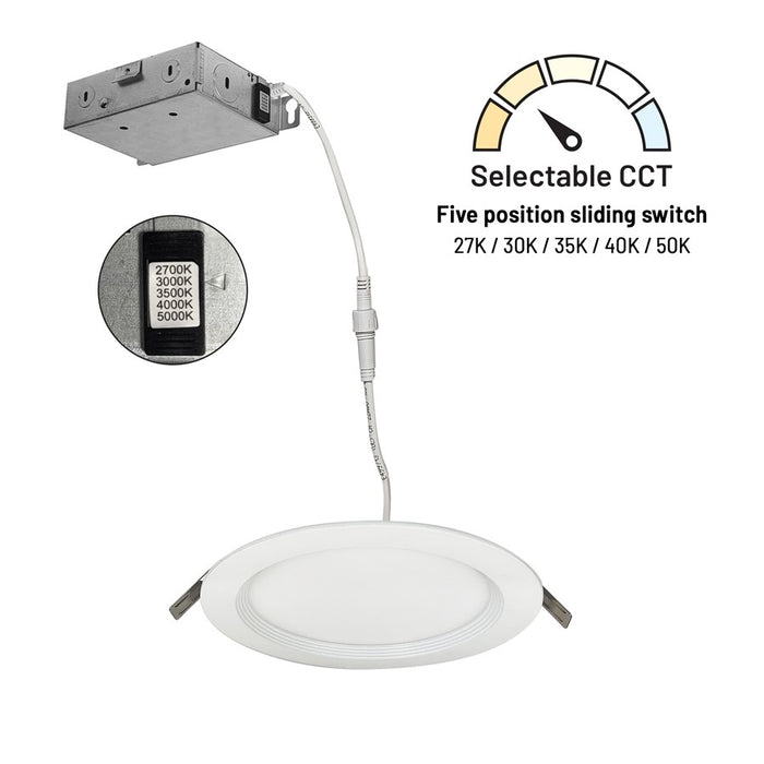 Nora 6" Flin RD Wafer LED Downlight, WH 120-277V Triac/Elv