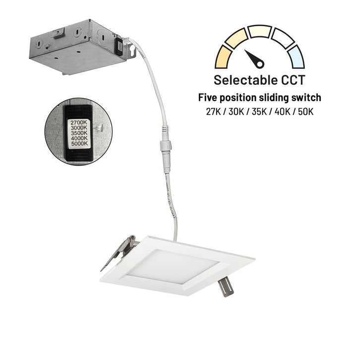 Nora 4" Flin Sq Wafer LED Downlight, White 120-277V Triac/Elv