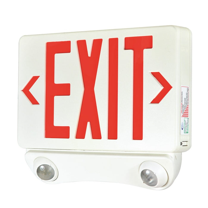 Nora LED Exit/Emergency Combination/Heads, Red Letters/WH - NEX-730-LED-R