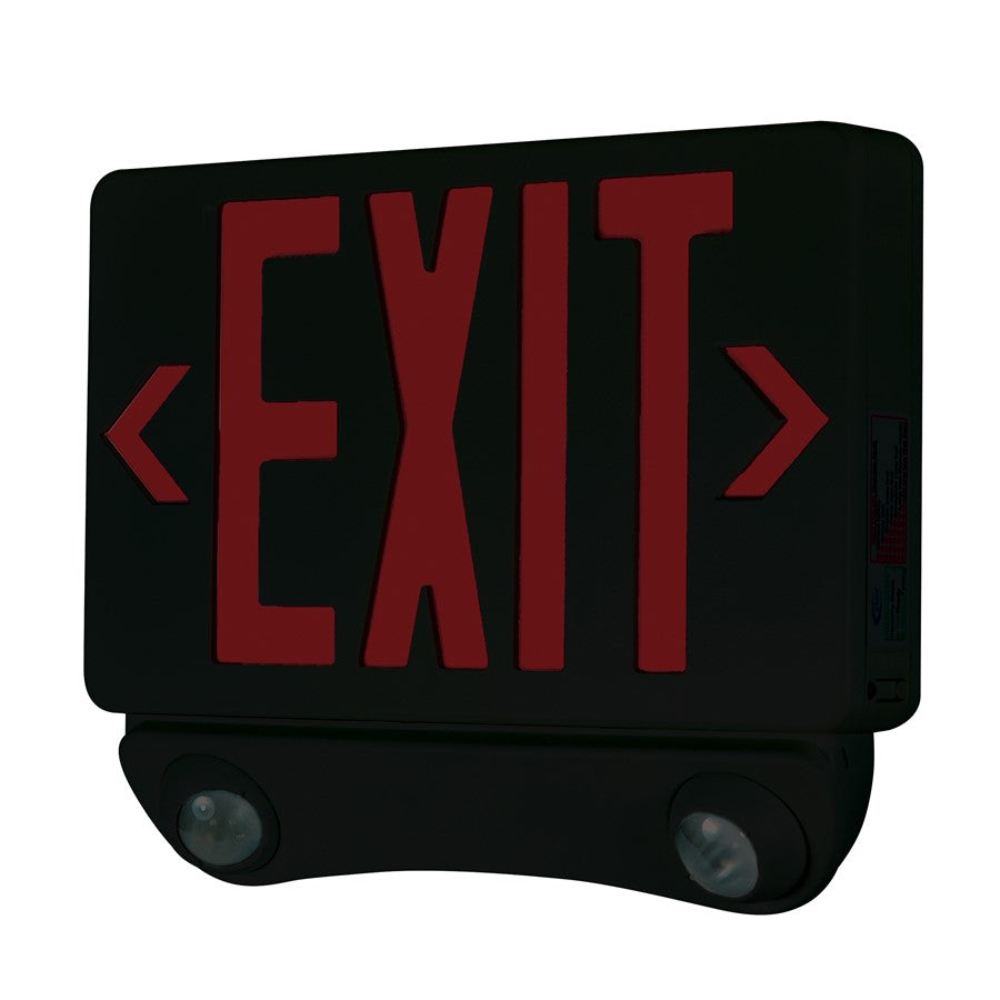 Nora LED Exit/Emergency Combination/Heads, Red Letters/BK - NEX-730-LED-RB