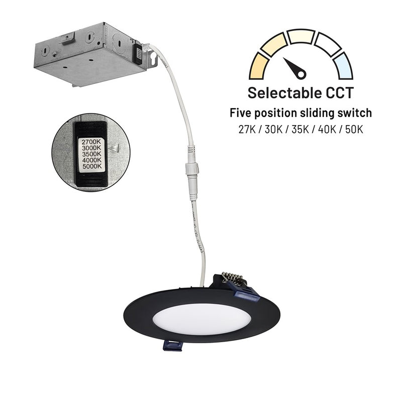 Nora 4" Flat Non-Metallic Can-Less LED Downlight/700Lm/10W/Black