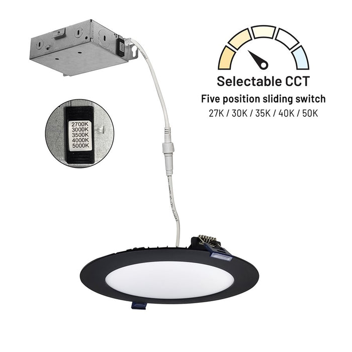 Nora 6" Flat Non-Metallic Can-Less LED Downlight, 1050Lm/13.5W/BK