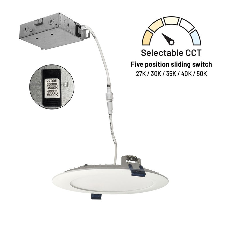 Nora 6" Flat Non-Metallic Can-Less LED Downlight/1050Lm/13.5W/WH