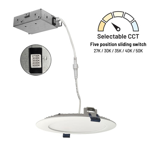 Nora 6" Flat Non-Metallic Can-Less LED Downlight/1050Lm/13.5W/WH