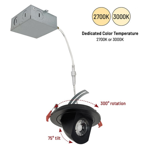 Nora 4" M4 Round LED Elbow/950Lm/12W/3000K, 120V/Black
