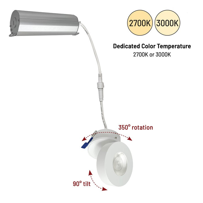 Nora 2" M-Wave Can-Less LED Downlight, 2700K, White