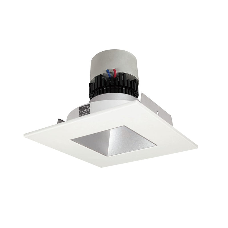 Nora 4" Pearl LED Sq Retro Rfl/Sq Ap, 3500K, Haze Rfl/Wh Flg - NPR-4SNDSQ35XHW