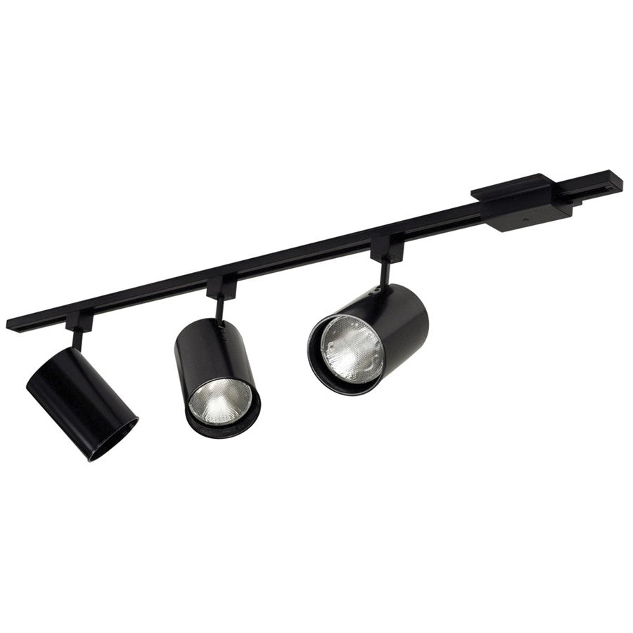 Nora 4-ft Track Pack (3) Flat Back Cyl PAR30 Track Heads, Blk - NTL-151B