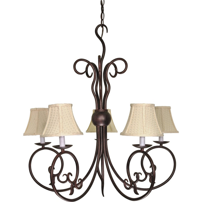 Nuvo Tapas 29in 5-Light Chandelier | Rustic Old Bronze and Linen Waffle Shade | Dining Room & Living Room | 28.5 x 30 in | Model 60-040