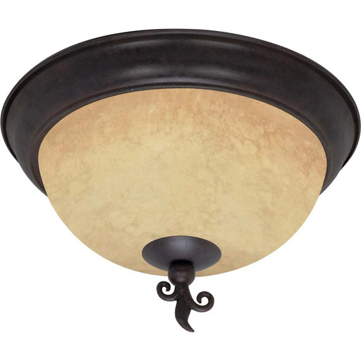 Nuvo Tapas 15in 3-Light Flush Mount | Rustic Old Bronze and Tuscan Suede Glass | Hallway & Entryway Ceiling Light | 15 x 15 x 10 in | Model 60-041
