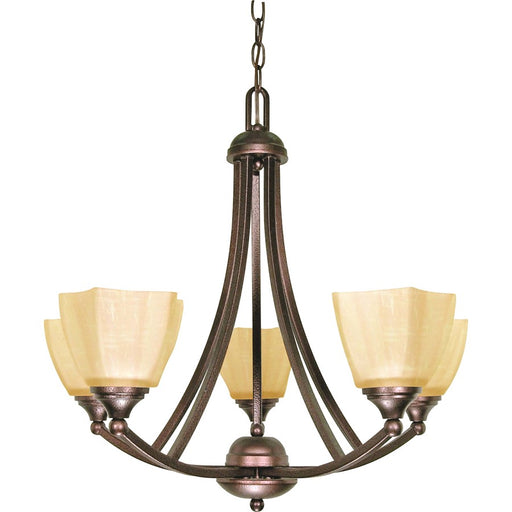 Nuvo Lighting Normandy 25in 5-Light Chandelier | Traditional Copper Bronze and Champagne Linen Glass | Dining Room & Living Room | 25 x 25 | Model 60-055