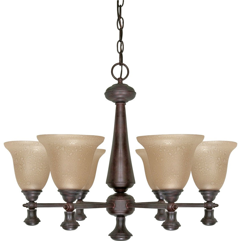 Nuvo Mericana 6-Light 26in Chandelier | Vintage Old Bronze and Amber Water Glass | Dining Room & Living Room | 25.25 x 25.25 x 19.5 in | Model 60-100