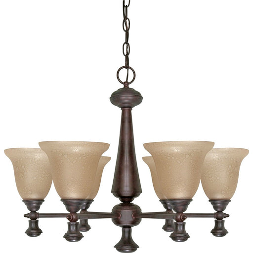 Nuvo Mericana 6-Light 26in Chandelier | Vintage Old Bronze and Amber Water Glass | Dining Room & Living Room | 25.25 x 25.25 x 19.5 in | Model 60-100