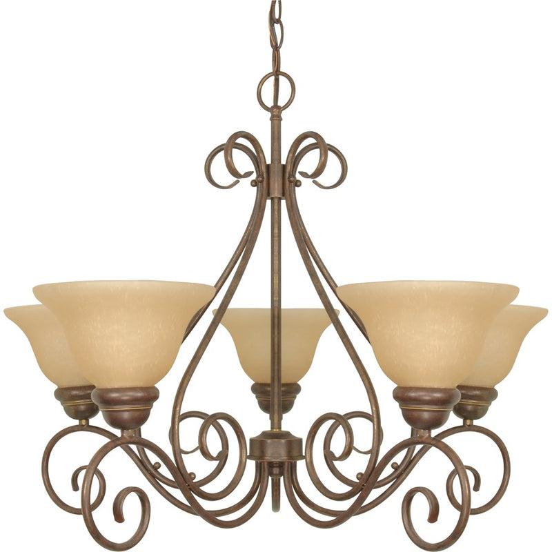 Nuvo Lighting Castillo 28in 5-Light Chandelier | Sonoma Bronze and Champagne Linen Glass | Dining Room & Living Room | 28 x 28 x 21 in | Model 60-1023