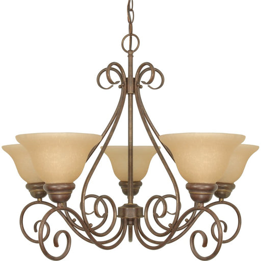 Nuvo Lighting Castillo 28in 5-Light Chandelier | Sonoma Bronze and Champagne Linen Glass | Dining Room & Living Room | 28 x 28 x 21 in | Model 60-1023
