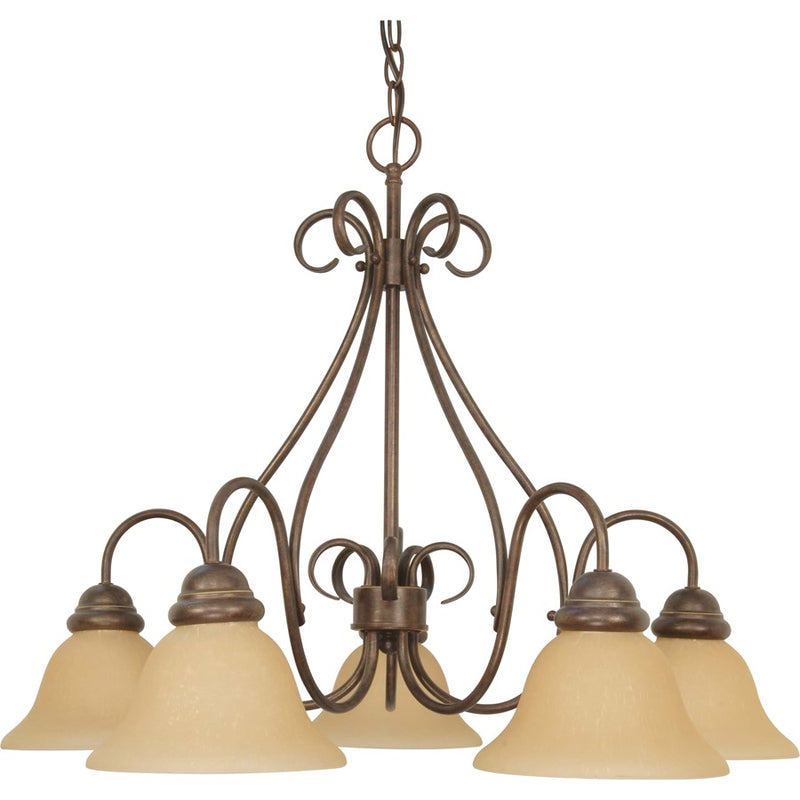 Nuvo Lighting Castillo 28in 5-Light Chandelier | Sonoma Bronze and Champagne Linen Glass | Dining Room & Living Room | 28 x 28 x 21 in | Model 60-1024