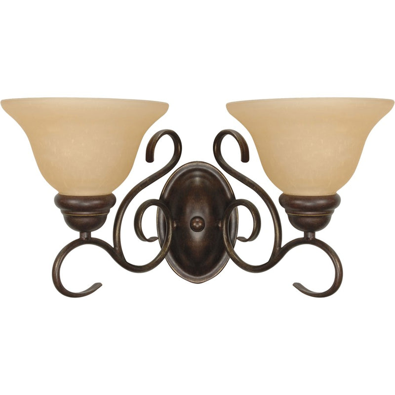 Nuvo Lighting Castillo 18in 2-Light Bathroom Vanity Light | Transitional Sonoma Bronze and Champagne Linen Glass | Bathroom Vanity & | Model 60-1031