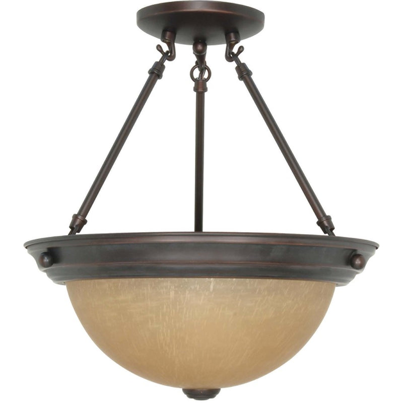 Nuvo 2-Light 13in Semi-Flush Mount | Mahogany Bronze and Champagne Linen Glass | Entryway & Hallway Ceiling Light | 13.25 x 14 in, Dry | Model 60-1259