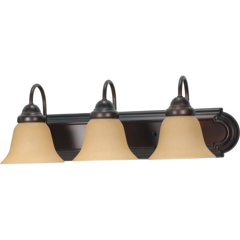 Nuvo Lighting Ballerina 24in 3-Light Vanity Light | Transitional Mahogany Bronze and Champagne Linen Glass | Bathroom Vanity | 24 x 8 x 9 | Model 60-1265