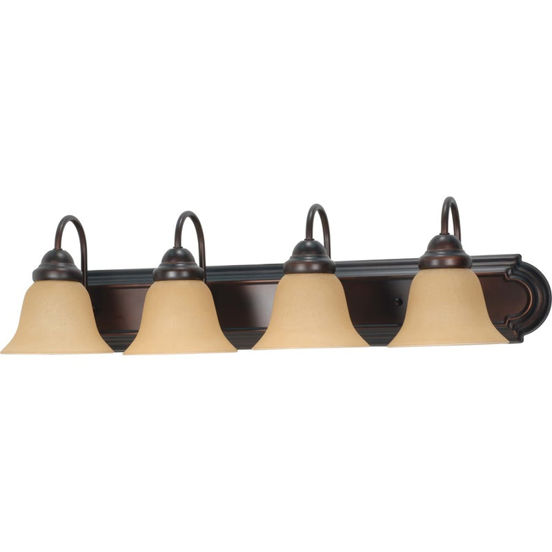 Nuvo Lighting Ballerina 30in 4-Light Vanity Light | Transitional Mahogany Bronze and Champagne Linen Glass | Bathroom Vanity | 30 x 8 x 8 | Model 60-1266