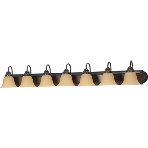 Nuvo Lighting Ballerina 48in 7-Light Vanity Light | Traditional Mahogany Bronze and Champagne Linen Glass | Bathroom Vanity | 48 x 8.5 x | Model 60-1268