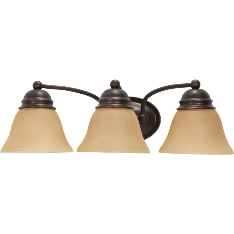 Nuvo Lighting Empire 21in 3-Light Vanity Light | Traditional Mahogany Bronze and Champagne Linen Glass | Bathroom Vanity | 20.5 x 8 x | Model 60-1272