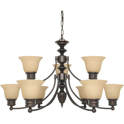 Nuvo Lighting Empire 32in 9-Light Chandelier | Traditional Mahogany Bronze and Champagne Linen Glass | Dining Room & Living Room | 27 x 17 | Model 60-1275