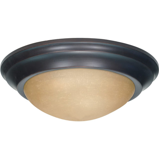 Nuvo Lighting 14in 2-Light Flush Mount | Traditional Mahogany Bronze and Champagne Linen Glass | Bathroom & Covered Patio Ceiling Light | Model 60-1282