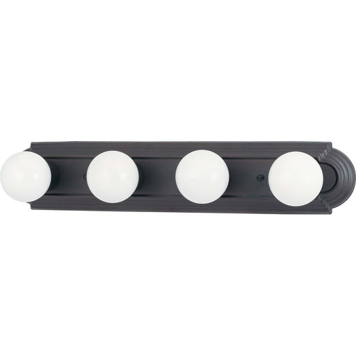 Nuvo Lighting Racetrack 24in 4-Light Vanity Light | Transitional Mahogany Bronze and Champagne Linen Glass | Bathroom Vanity & Powder Room | Model 60-1285