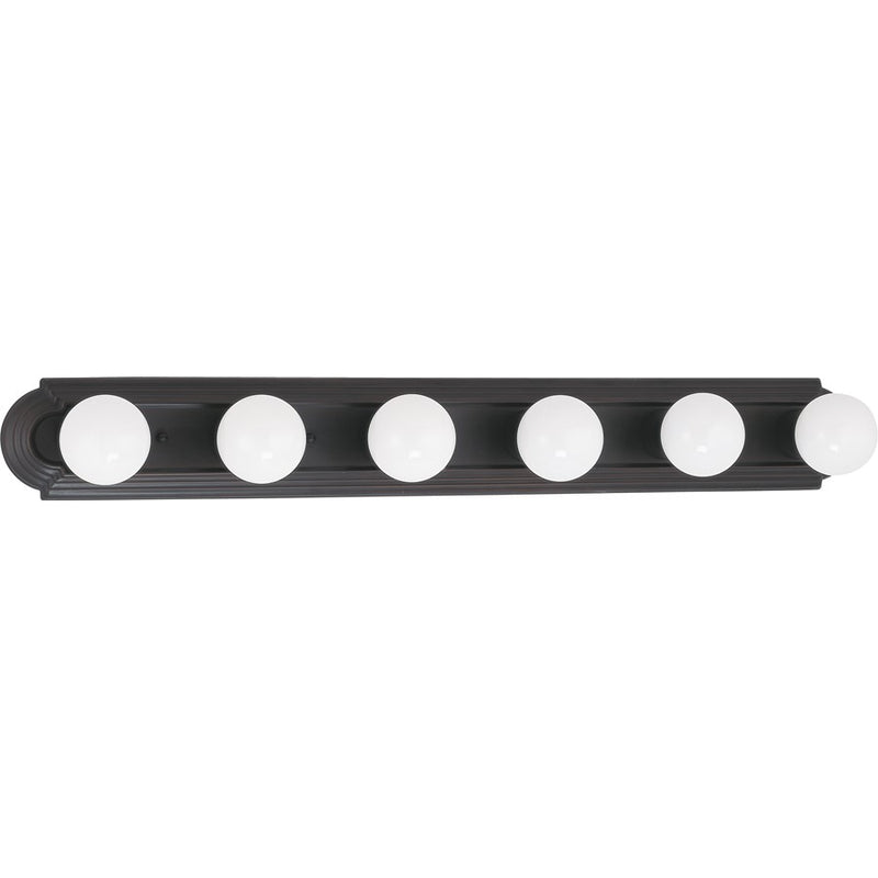 Nuvo Lighting 60-1286 36in 6-Light Bathroom Vanity Light | Traditional Mahogany Bronze and Champagne Linen Glass | Bathroom Vanity | 36 x | Model 60-1286