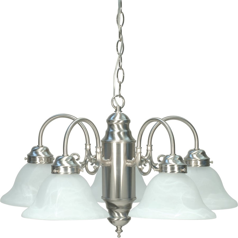 Nuvo 60-1290 23in 5-Light Chandelier | Traditional Brushed Nickel and Alabaster Glass | Dining Room & Living Room | 23 x 23 x 13.125 in | Model 60-1290