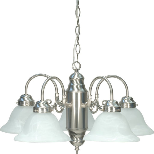 Nuvo 60-1290 23in 5-Light Chandelier | Traditional Brushed Nickel and Alabaster Glass | Dining Room & Living Room | 23 x 23 x 13.125 in | Model 60-1290
