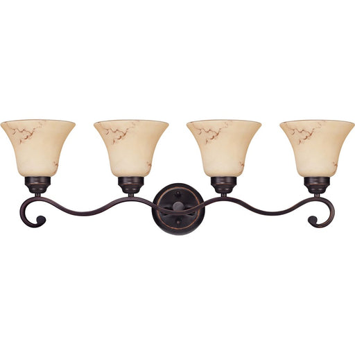 Nuvo Lighting Anastasia 32.625in 4-Light Bathroom Vanity | Transitional Copper Espresso and Honey Marble Glass | Bathroom Vanity | 11 x 11 | Model 60-1415