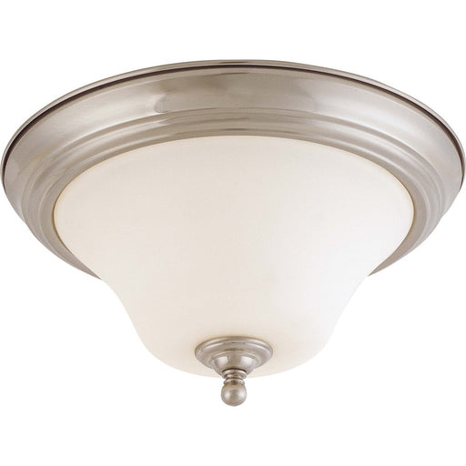 Nuvo Dupont 13in 2-Light Flush Mount | Brushed Nickel and Satin White Glass | Hallway & Bathroom Ceiling Light | 13 x 13 x 7 in, Damp Rated | Model 60-1825