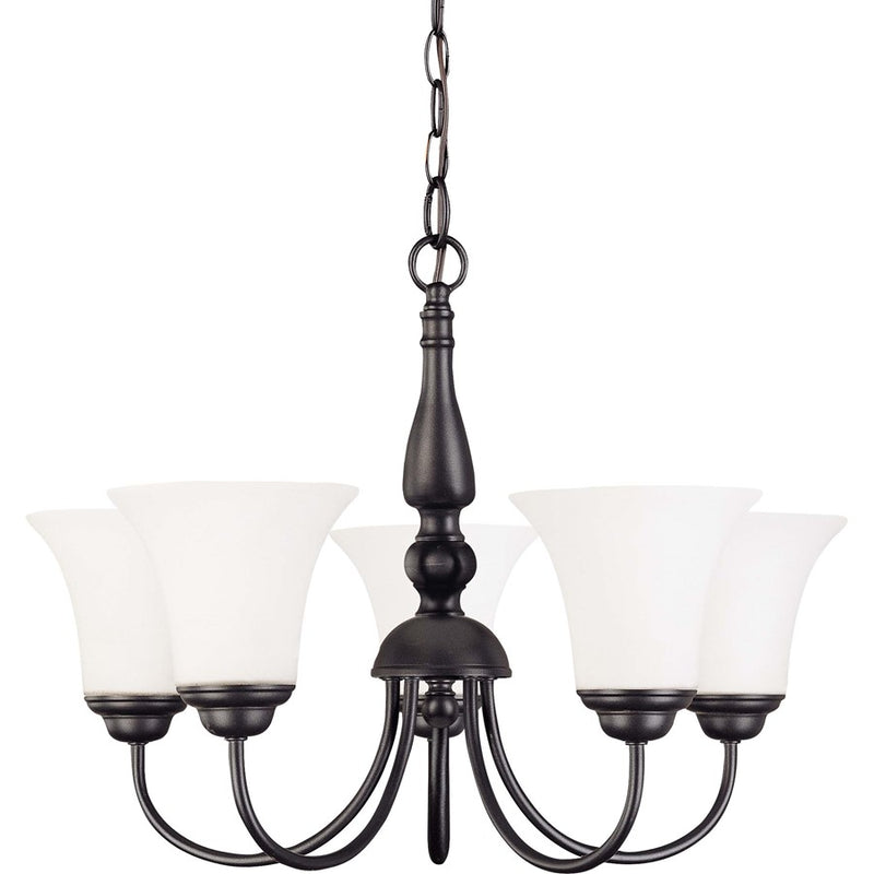 Nuvo Dupont 21in 5-Light Chandelier | Brushed Nickel and Satin White Glass | Dining Room & Living Room | 21 x 16 x 10 in | Model 60-1842