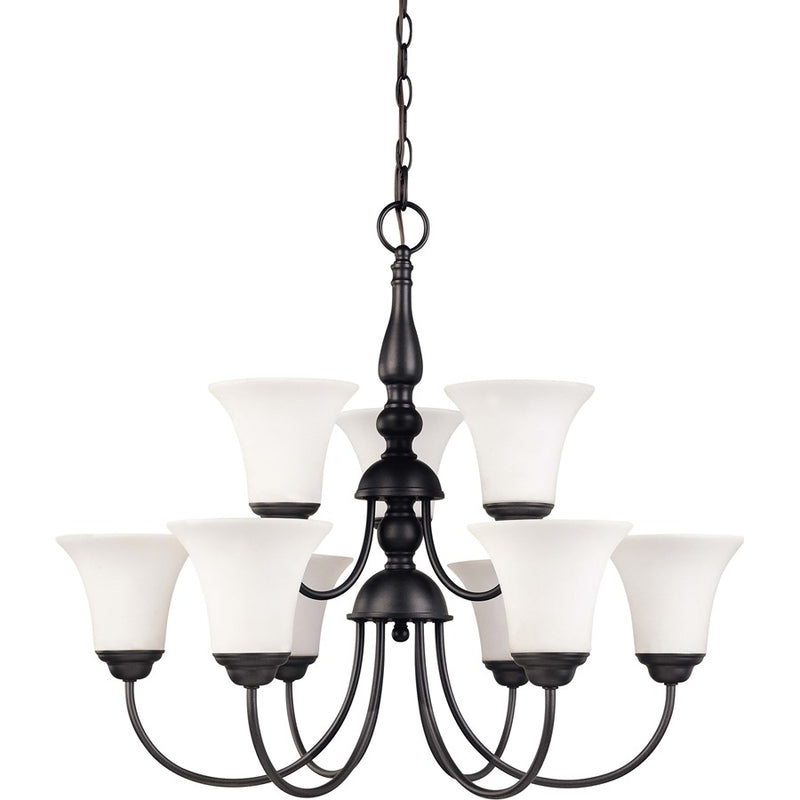 Nuvo Dupont 27in 9-Light Chandelier | Traditional Brushed Nickel and Satin White Glass | Dining Room & Living Room | 26 x 17 x 17 in | Model 60-1843