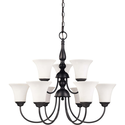 Nuvo Dupont 27in 9-Light Chandelier | Traditional Brushed Nickel and Satin White Glass | Dining Room & Living Room | 26 x 17 x 17 in | Model 60-1843
